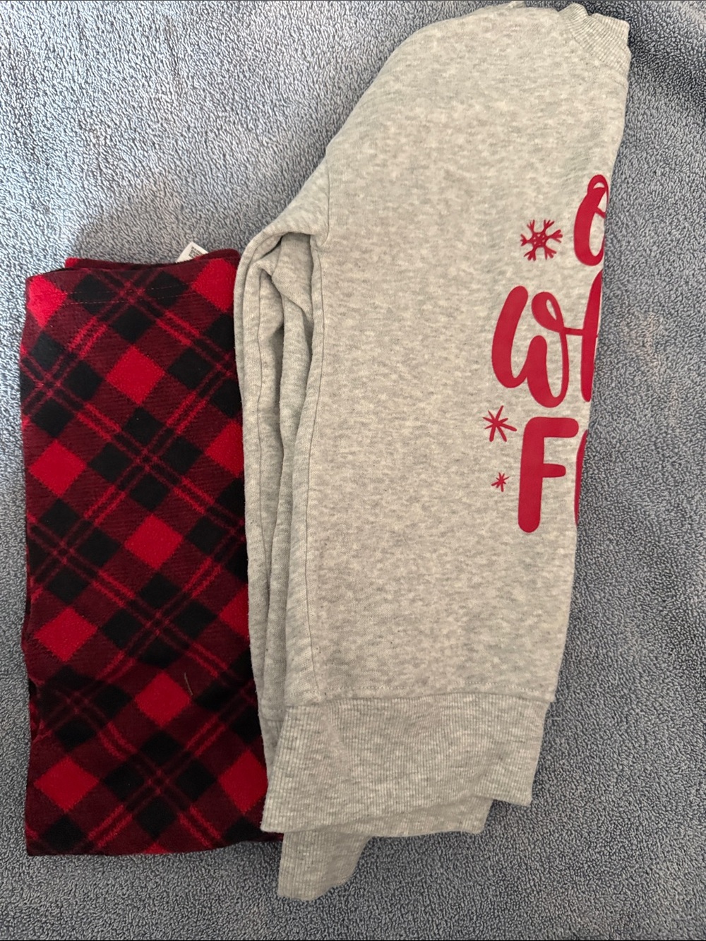 Gray Holiday Sweatshirt with Red Plaid Accent